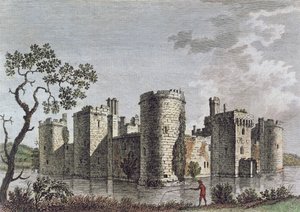 Castillo de Bodiam, Sussex, 6 de julio de 1777 (grabado en color) de English School